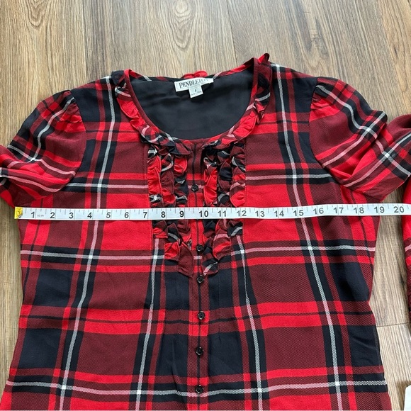 Pendleton Long Sleeve 100% Silk Blouse Button Ruffle Tartan Red Plaid Size 4 NEW - Picture 13 of 16